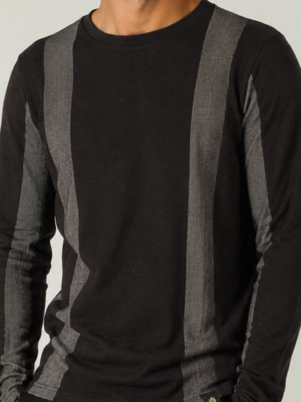 Ron Tomson Capsule Black Gray Stripe Knit Sweater Cotton Blend SIZE XL
